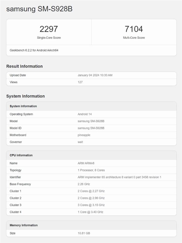 三星Galaxy S24系列现身跑分网站：Exynos版性能不及骁龙版