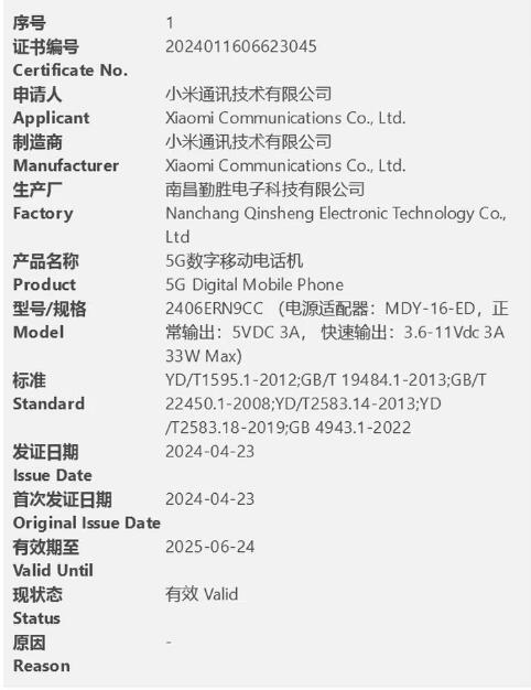 百元小金刚！Redmi 13 5G手机通过3C认证：支持33W充电