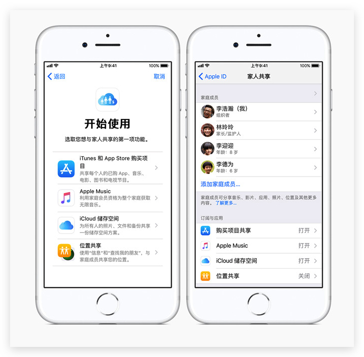 iCloud 存储空间和 Apple Music 订阅服务支持家庭共享吗？