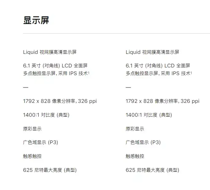 苹果xr和苹果11参数对比