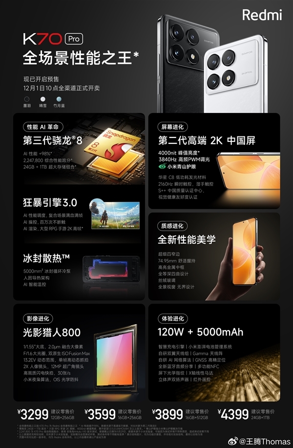 兰博基尼联名打造！Redmi K70 Pro冠军版元旦上市：限量发售