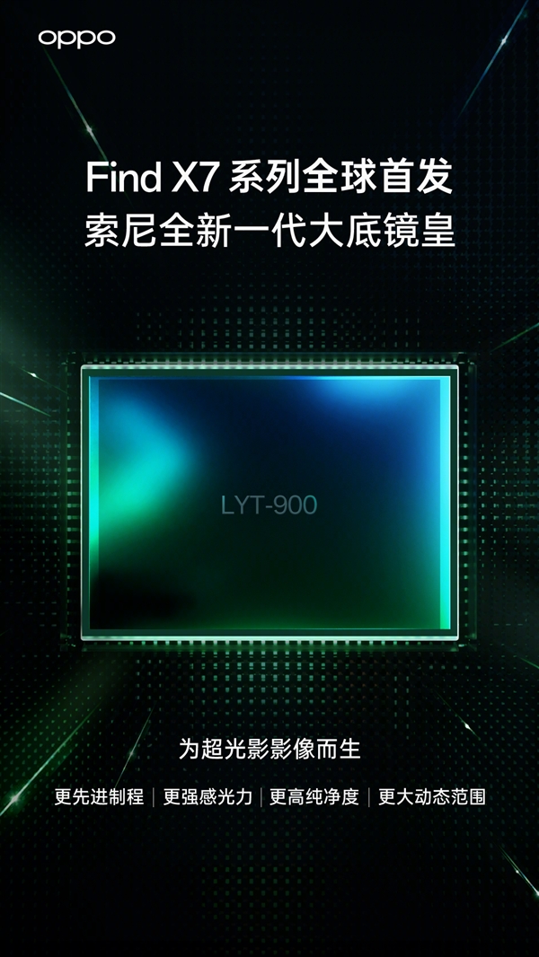 OPPO Find X7官宣首发LYT-900：索尼最新一英寸“镜皇”传感器