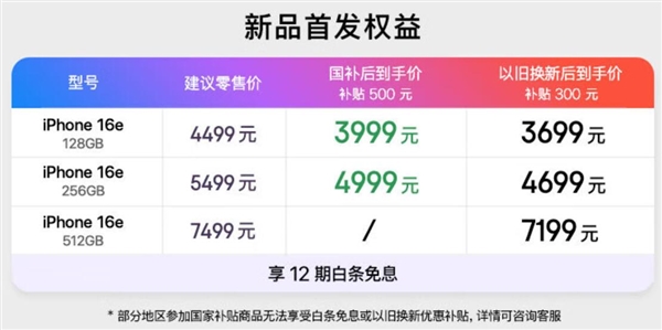 国补后3999元起！iPhone 16e下周首销：今年最便宜的苹果手机